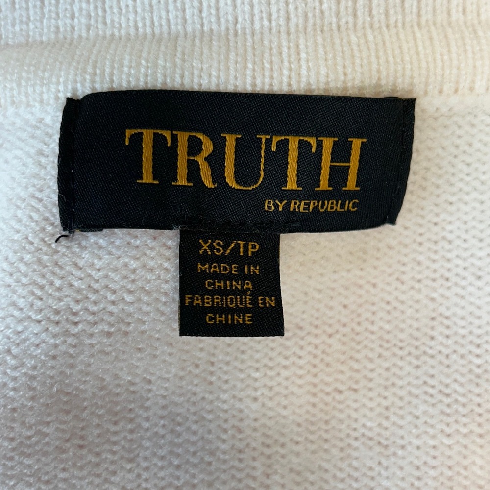 Truth by Republic Cream V-Neck Polo Collar Knit Sweater Womens XS Off White - Picture 6 of 9